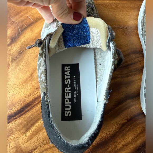 Golden Goose SuperStar Olive and White Graffiti Sneakers with Silver Star